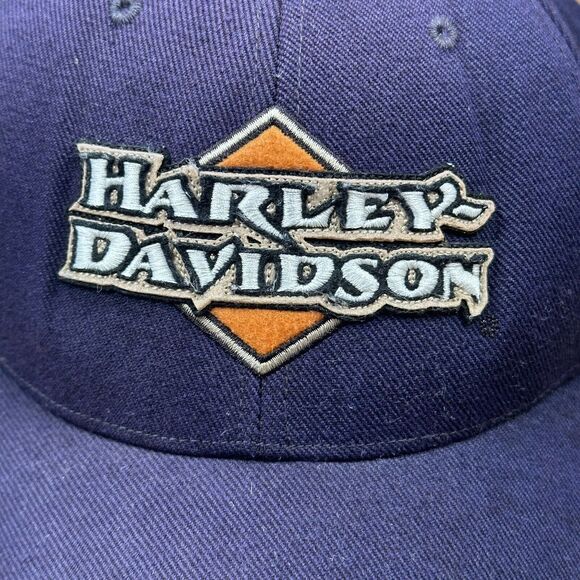 Harley Davidson Fitted Baseball Hat Cap Adult Large Wool Blue READ - Picture 2 of 10